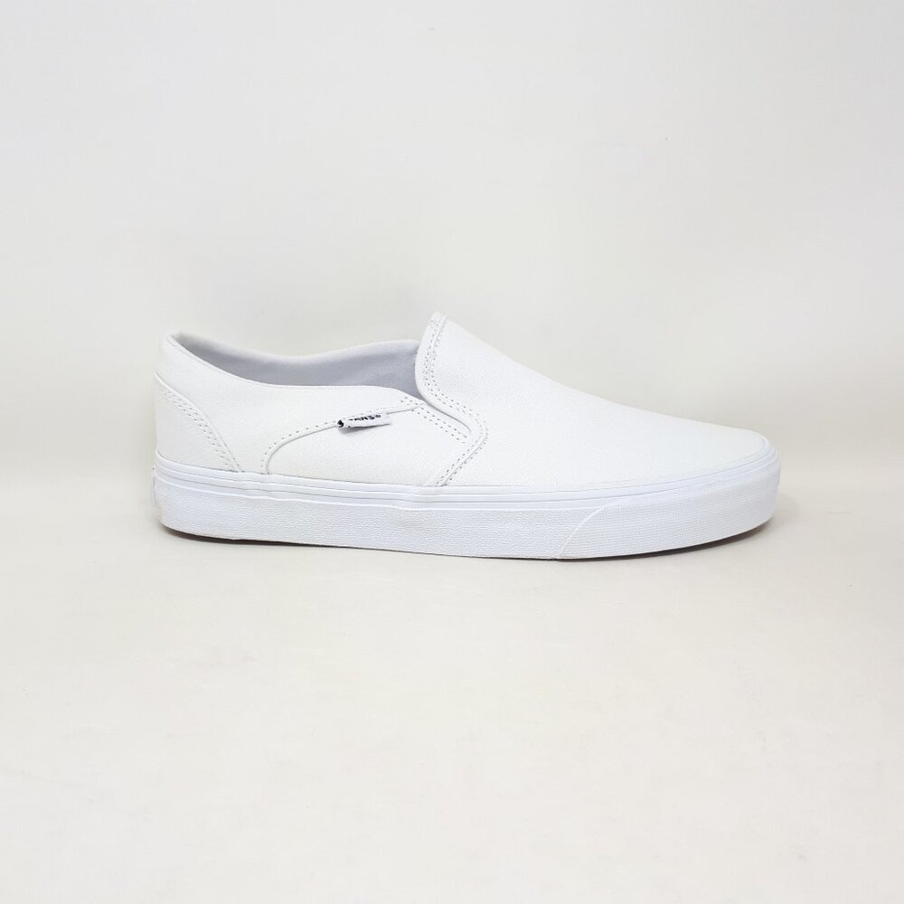 Vans Asher Canvas All White Slip-On Classic Skate Shoe Sneaker Womens Size 9.5